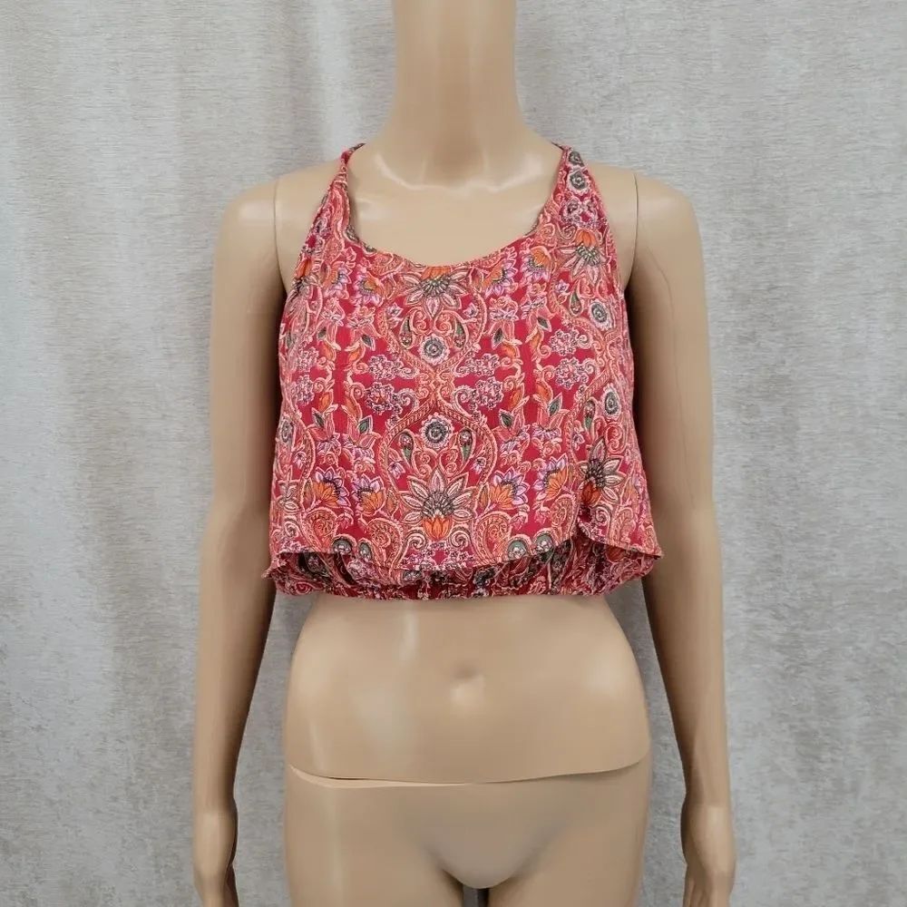 Angie Vintage Baroque Bohemian Red Tie Neck Crop Top